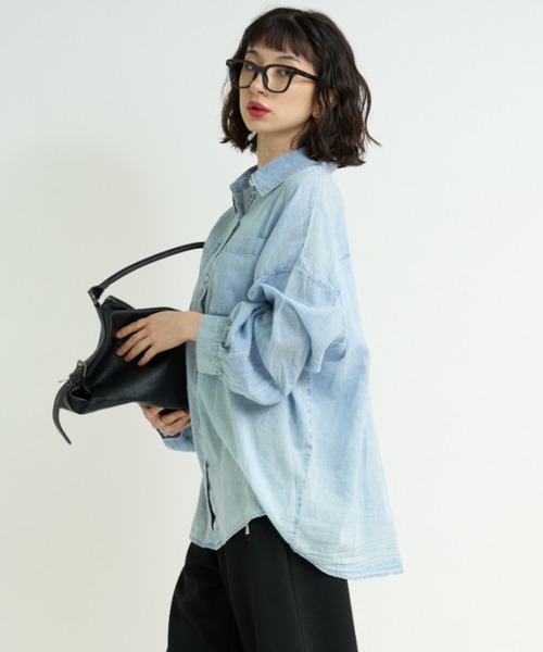 デニム トップス Mサイズ A.D.C.L. uvカット ブラウス シャツ 「UV・冷房対策に！」シアーデニム
