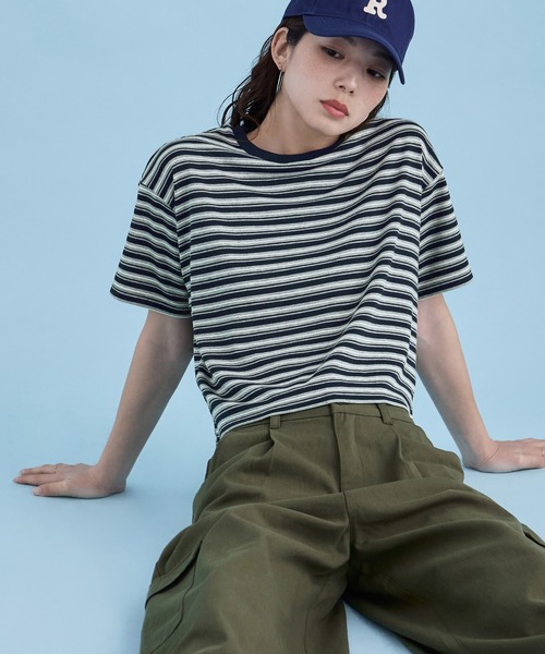 etoll.（エトル） tシャツ リンガーネックボーダーショートT