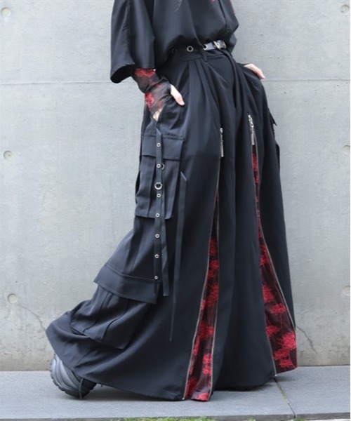 REZEN（リゼン） ワイドパンツ パンツ 彼岸花ジップカーゴ袴パンツ