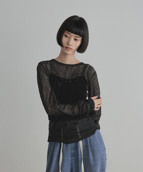 LOWRYS FARM（ローリーズファーム） tシャツ クシュクシュレースプル 