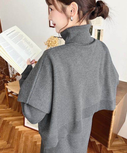 韓国 秋冬 セットアップ☆長袖 タートル Vネックワンピース moment+ ワンピース 「累計販売枚数2万枚突破！」「セットアップ