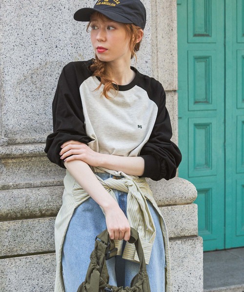 tシャツ ナンバリング刺繍ビッグラグランスリーブロングTシャツ