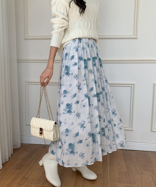 E-clat 花柄 スカート ECLIN スカート 花柄プリーツロングスカート : ZOZOTOWN Yahoo
