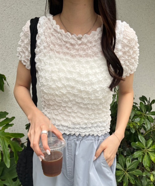 tシャツ ポコポコシアーカットソー レディース nemne tシャツ ぽこぽこシアーTシャツ レディース : ZOZOTOWN