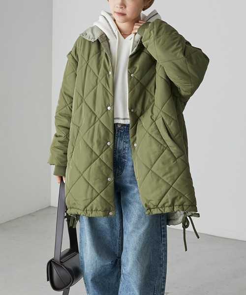 極美品✨️￥17万　カオス　シルクキルティングコート　中綿　リバーシブル　カーキ 軽ポカリバーシブルキルティングコート（ノーカラージャケット