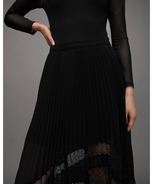 ALLSAINTS スカート SABRINA PLEATED ASYMMETRIC MIDI SKIRT