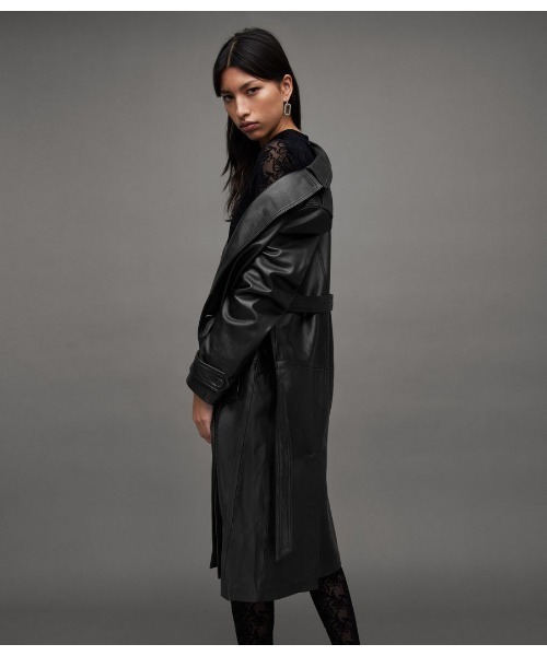 トレンチコート　OKENA ダブル ブレスト レザー allsaints ALLSAINTS トレンチコート コート OKENA DOUBLE BREASTED