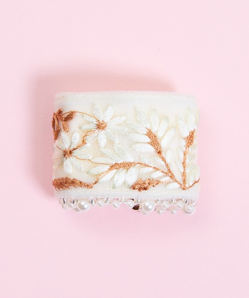 ゾーラ　embroidery cuff 40  ヘアーカフス　ヘアカフ　ピンク Zoule ゾーラ：embroidery cuff70 フラワー刺繍 ヘアカフ