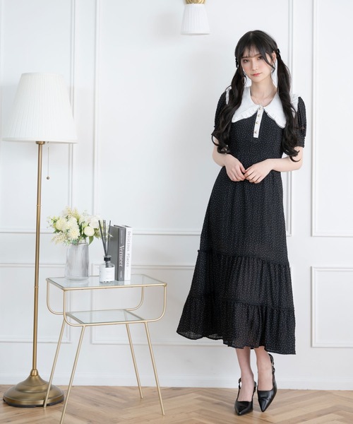 【新品】Dear My Love ブラックワンピース DearMyLove ワンピース ハートドットヨークレースアップ