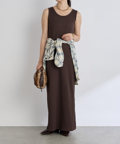 （美品）リヴドロワ　ロングワンピース リブタンクワンピース　サイズ：FREE earthy_ ワンピース リブタンクロングワンピース : ZOZOTOWN