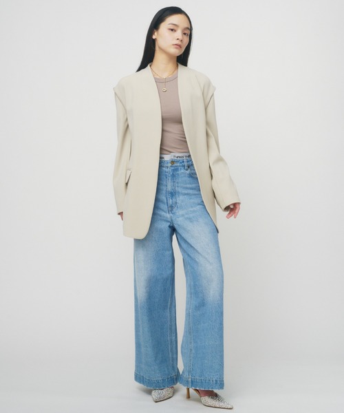 uvカット ジャケット ノーカラージャケット レディースの画像
