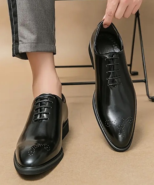 ストレッチビジネスシューズ ブラック ストレートチップ