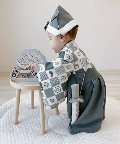 mocmof（モクモフ） ベビー服 ロンパース 袴ロンパース 濃抹茶 70 