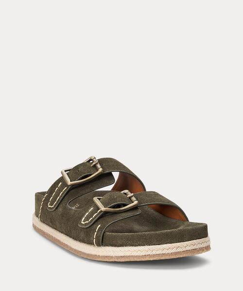 LAUREN RALPH LAUREN* スエード＆レザー ストラップ サンダル Ralph Laurenより、スエードとウェビングを使用したブラウンの