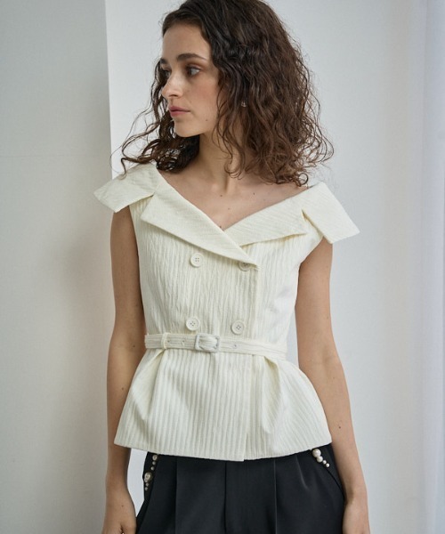 ERADIE オフショルワイドカラー TOP Ivory ERADIE ブラウス シャツ Off-shoulder wide collar TOP