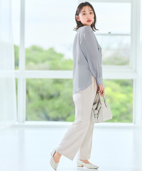ブラウス シャツ Vネックダブルポケットシアーシャツ 「低身長