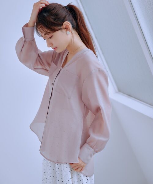 COHINA Vネックダブルポケットシアーシャツ Vネックダブルポケットシアーシャツ | 小柄・低身長女性向け