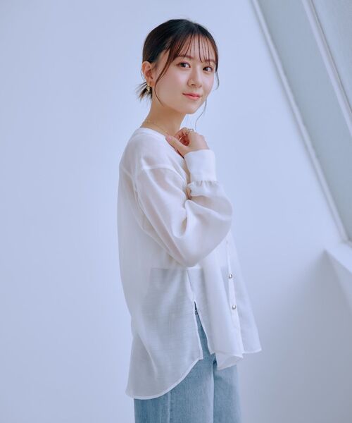 Vネックダブルポケットシアーシャツ | 小柄・低身長女性向け