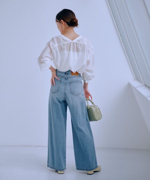 ブラウス シャツ Vネックダブルポケットシアーシャツ 「低身長