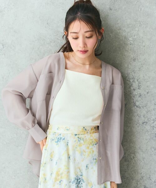 ブラウス シャツ Vネックダブルポケットシアーシャツ 「低身長