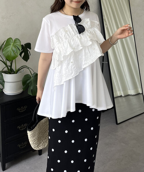 prose verse tシャツ パールフリルペプラムTシャツ レディース