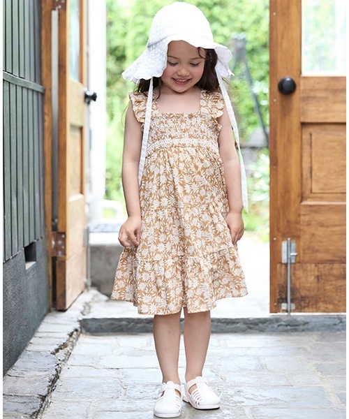 petit main ワンピース 「リンク」総柄シャーリングワンピース