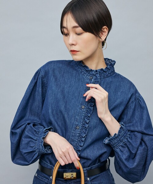 ブラウス シャツ 「RM denim」フリルデニムブラウス レディース