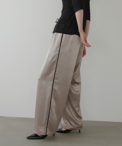 パンツ Lien LIAN スラックス パンツ サテンラインイージーパンツ レディース