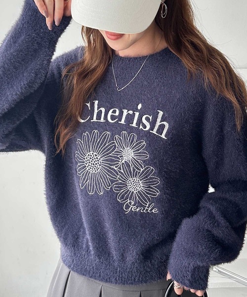 ニット セーター 「FIRSTMOODコラボ」フラワー刺繍シャギーニット レディース | FIRST MOOD