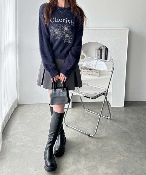 ニット セーター 「FIRSTMOODコラボ」フラワー刺繍シャギーニット レディース | FIRST MOOD | 09