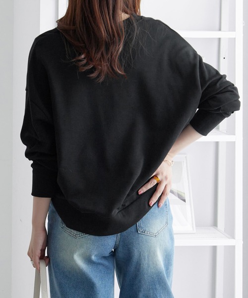 【ブラック】スウェット ハーフジップ プルオーバー (WOMENS) ANGIE トレーナー スウェット ワンポイント 刺繍 ハーフZIP スウェット