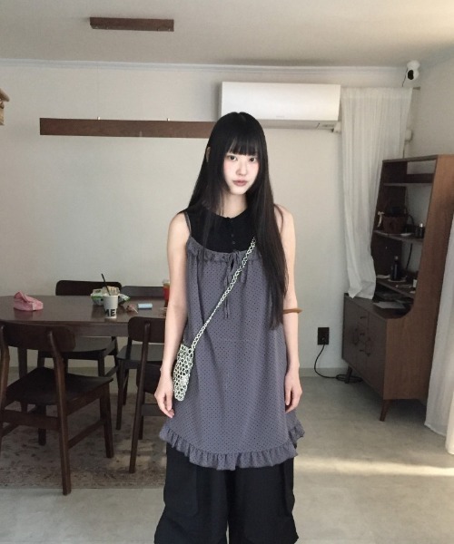 LACーVERT パーティードレス ワンピース ドット柄シアーキャミワンピ