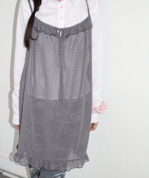 LACーVERT パーティードレス ワンピース ドット柄シアーキャミワンピ