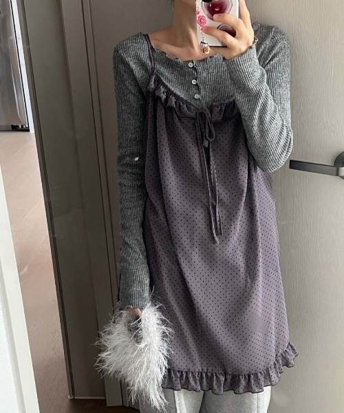LACーVERT パーティードレス ワンピース ドット柄シアーキャミワンピ