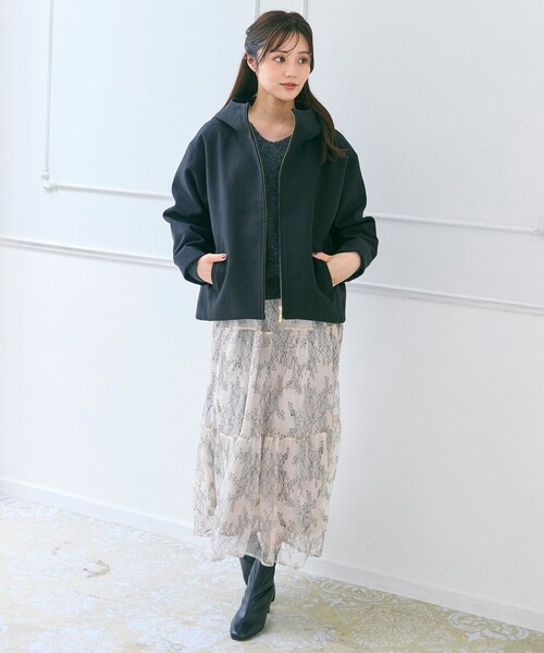 Feroux（フェルゥ） コート アウター フード付きコクーンショート