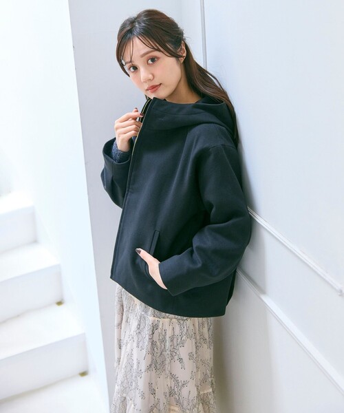Feroux（フェルゥ） コート アウター フード付きコクーンショート