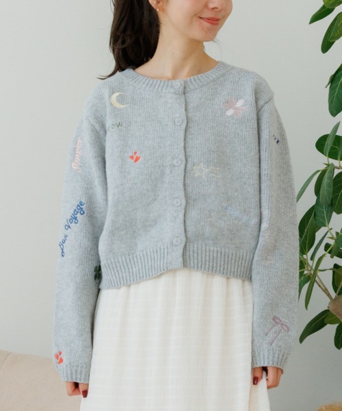 flower カーディガン ファニーグラフィティニット レディース