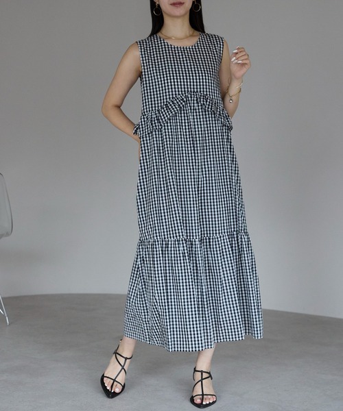 「PREFERIR」 ノースリーブワンピース LARGE ネイビー レディース_画像6