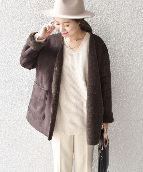 SHIPS（シップス） ノーカラーコート ONE SIZE ブラウン レディース