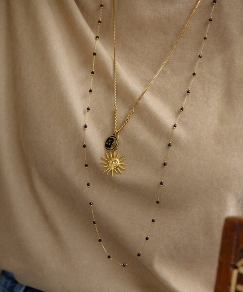 ネックレス 「金属アレルギー対応/ステンレス」ブラックビーズロングネックレス レディースの画像