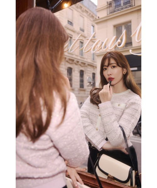 Her lip to　ピンクベージュ系ペプラム 長袖 シアーニットカーディガン Her lip to ニットカーディガン S ピンク レディース : ZOZOTOWN Yahoo
