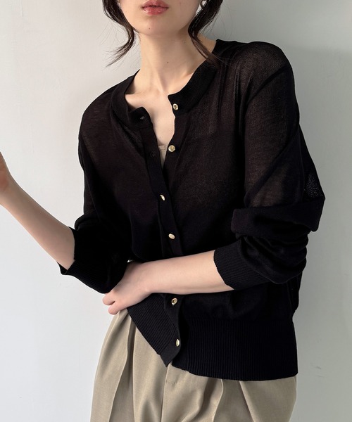 Meravel UVカーディガン【Black】 ⭐︎新品未使用　試着のみ⭐︎ JUNOAH（ジュノア） カーディガン 麻タッチカーディガン 接触冷感 / UV