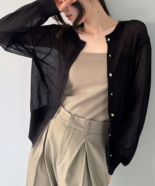 Meravel UVカーディガン【Black】 ⭐︎新品未使用　試着のみ⭐︎ JUNOAH（ジュノア） カーディガン 麻タッチカーディガン 接触冷感 / UV