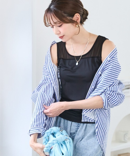 tシャツ 「大きいサイズ」シアーコンビトップス（ブラカップ付） レディース | SMILELAND | 07