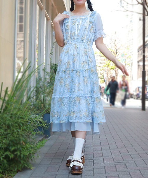 axes femme（アクシーズ ファム） ワンピース レース×ブーケティアード