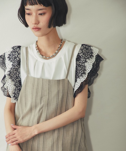 tシャツ 袖レース配色トップス レディース : ZOZOTOWN Yahoo!店 - 通販