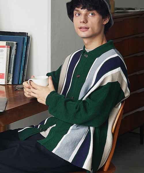 「EMMA CLOTHES」 ニットカーディガン M ベージュ メンズ_画像2