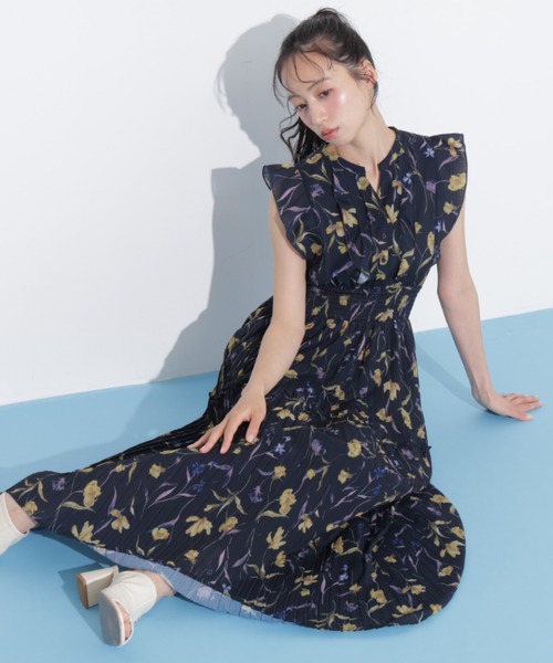 【美品】ジルスチュアート シルクシフォンロングワンピース 花柄 総柄 JILL by JILL STUART（ジルバイジルスチュアート） ワンピース 夏