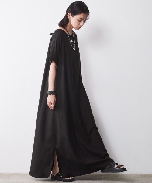 「CHIC STYLE」 半袖ワンピース LL ブルー レディース_画像2