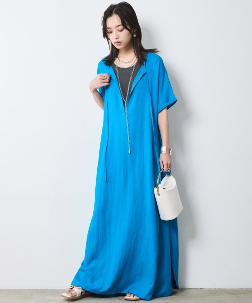 「CHIC STYLE」 半袖ワンピース LL ブルー レディース_画像4